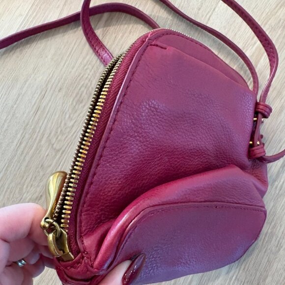 ** HOBO Leather Red Pink Mini Crossbody Purse Bag - Picture 6 of 9